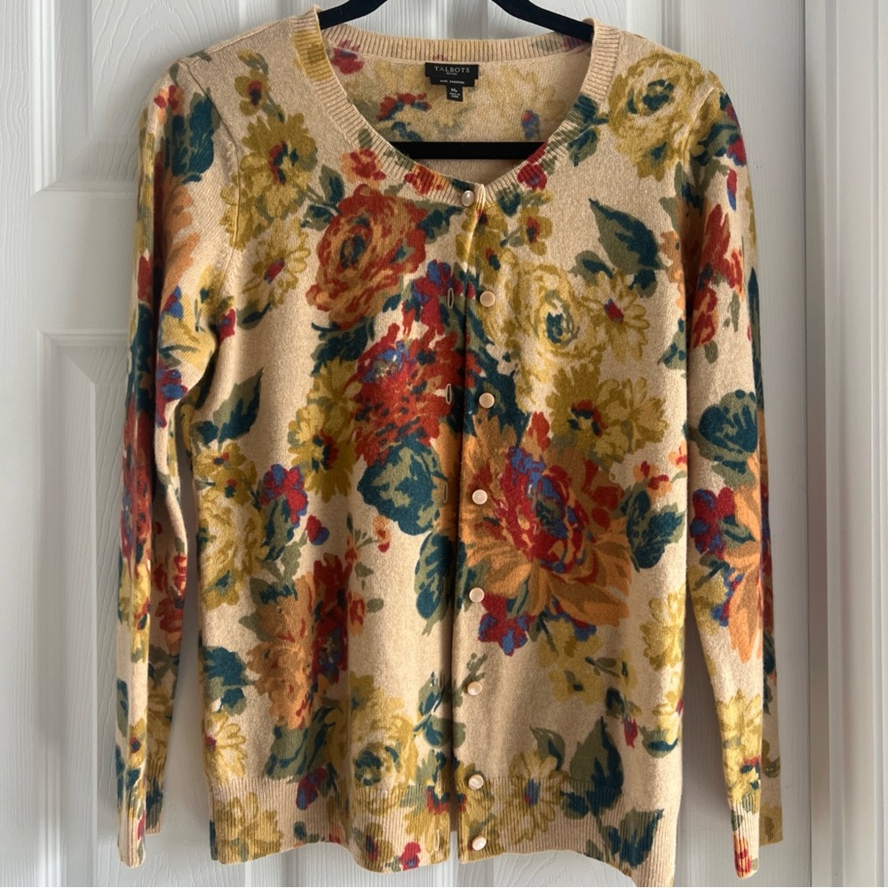Talbots Cashmere Floral Cardigan - Multicolor - Picture 7 of 12